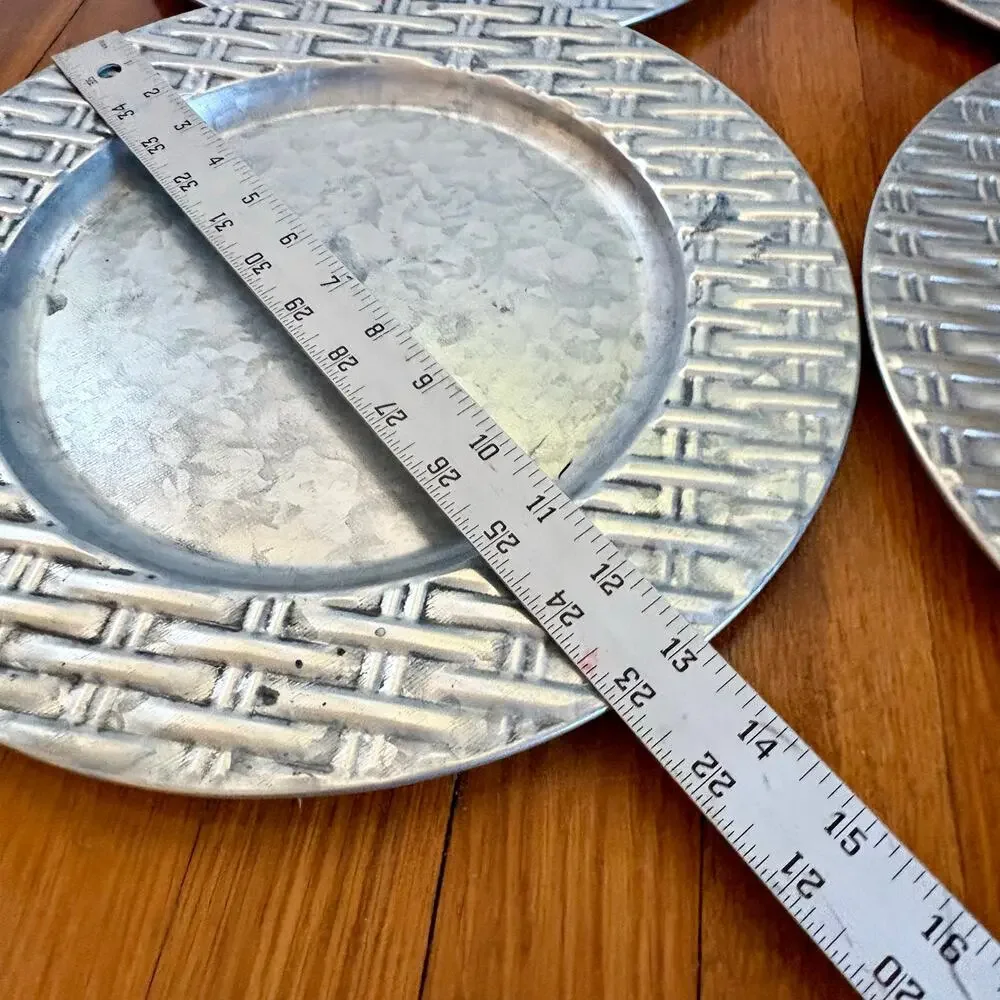 Vintage Galvanized Metal Charger Plates Set of 4, 13 Inch Industrial Table Decor
